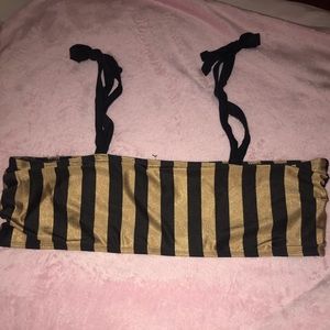 Tonal Stripe Bow High Waist Bikini Set